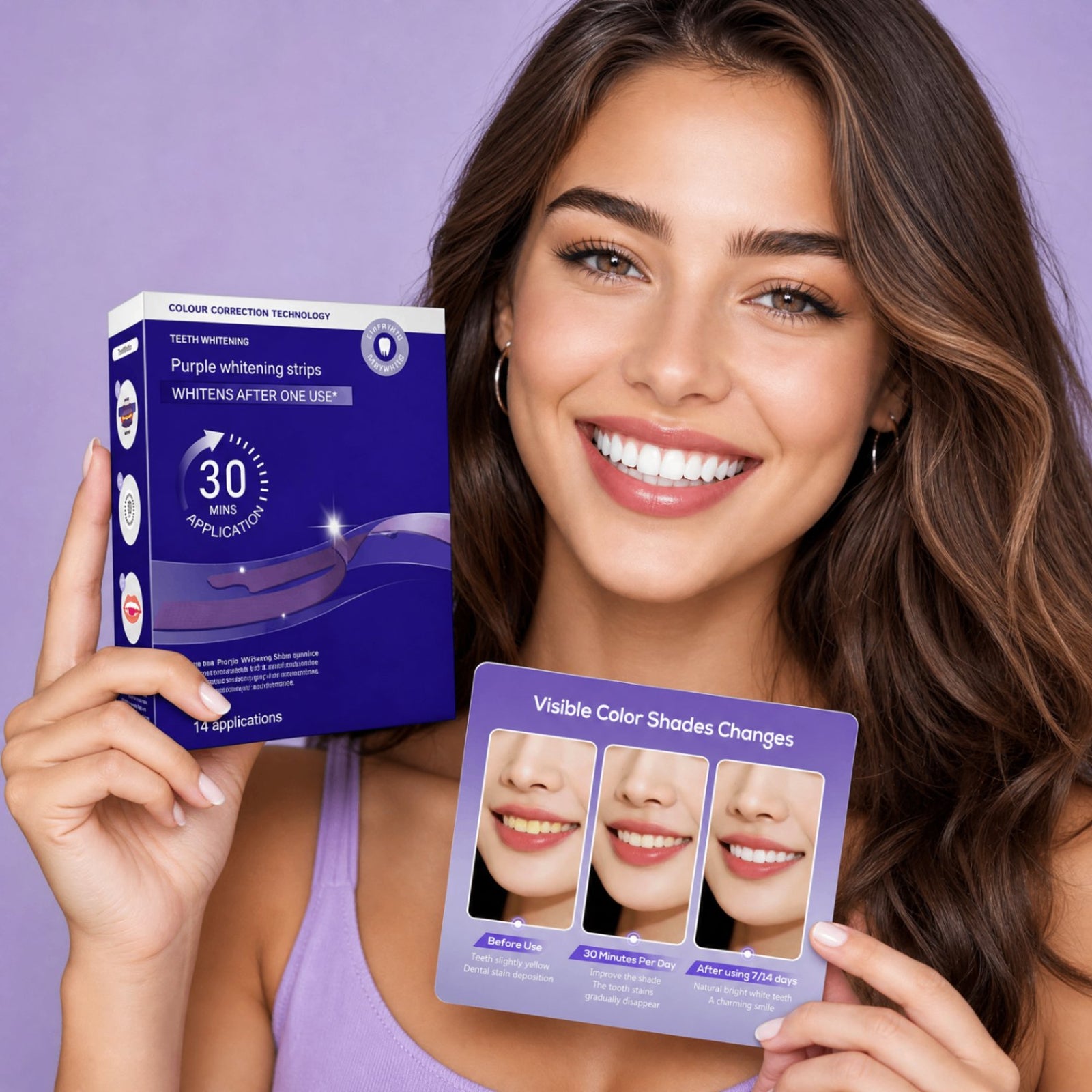 Model holding TintWhite box and shade card